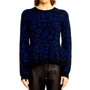 Sea New York Sweater Leopard Print Alpaca Peplum  Sleeves Sweater Size Small